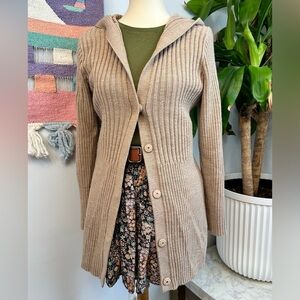 Cottagecore Hooded Button-Front Long Cardigan Sweater - Camel B4